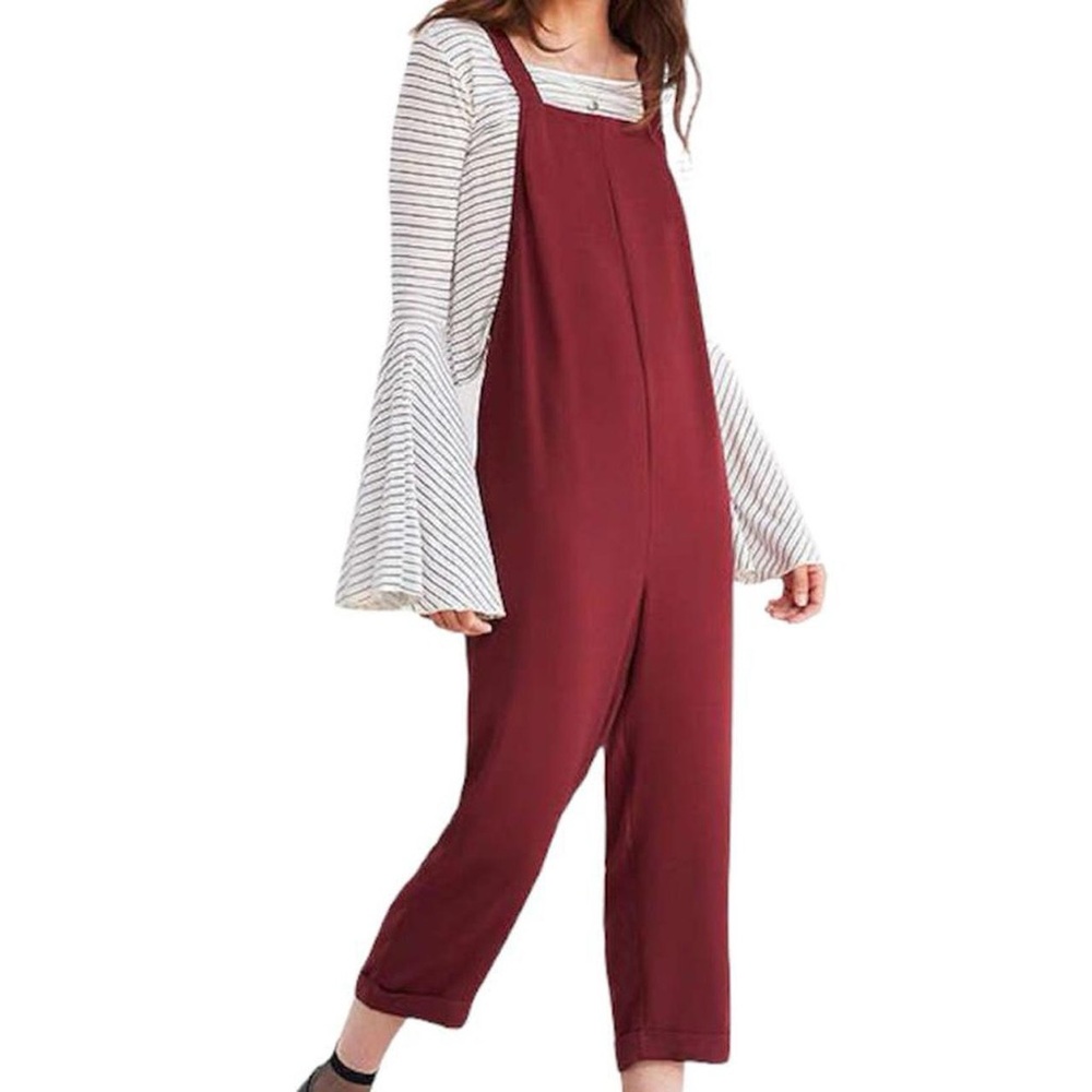 Urban Outfitters Silence+Noise Burgundy Tie Back Apron Jumpsuit